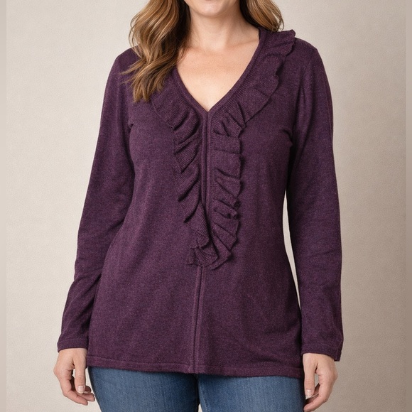 Sag Harbor Sweaters - Sag Harbor Plum Ruffled Cardigan